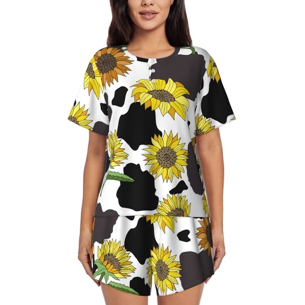Fotbe Sunflowers Country Conjunto de Pijama Estampado para Mujer, 2 Piezas, Ropa de Dormir con Camiseta de Manga Corta y Shorts Suaves-Small