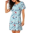 thumbnail image 2 of Easygdp Sailboats Anchors Camisón de manga corta para mujer, informal, estampado, 2 of 6