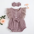 thumbnail image 4 of Wxirdiow Baby Girl Clothes Baby Girl Summer Clothes Newborn Outfit Ruffle Romper Infant Baby Dress Bow Headband Cute Outfits Girls Purple Size,12-18 Months, 4 of 4