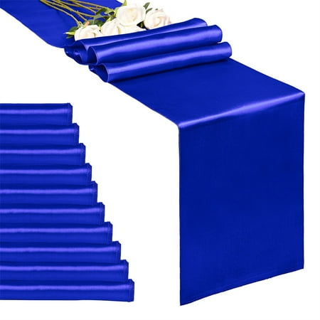 

10-Pack Royal Blue 12 x 108 inches Long Premium Satin Table Runner for Wedding Decorations for Birthday Parties Banquets Graduations Engagements Table Runners fit Rectange