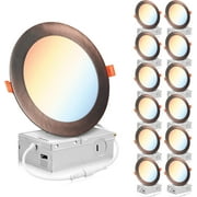 PARMIDA (12 Pack) 6 Inch 5CCT Ultra-Thin LED Recessed Lighting with J-Box, 2700K/3000K/3500K/4000K/5000K 5 Color Selectable, 12W, Dimmable, Canless Slim Panel Lights, ETL, Oil Rubbed Bronze Finish