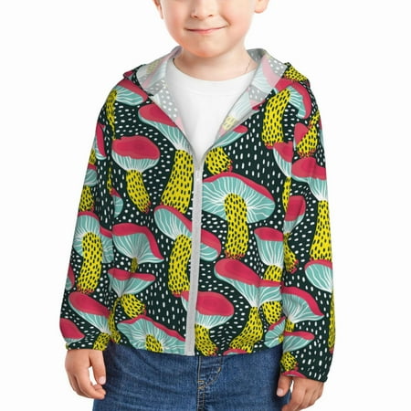

Lukts Green Mushroom Print Children s Long-Sleeved Sun Protection Clothing Hooded Sweatshirts for Boys and Girls Outdoor Sports-2 Years