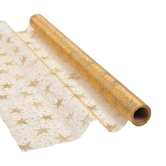 Gold Glitter Star Fabric Roll - Party Decor - 1 Piece
