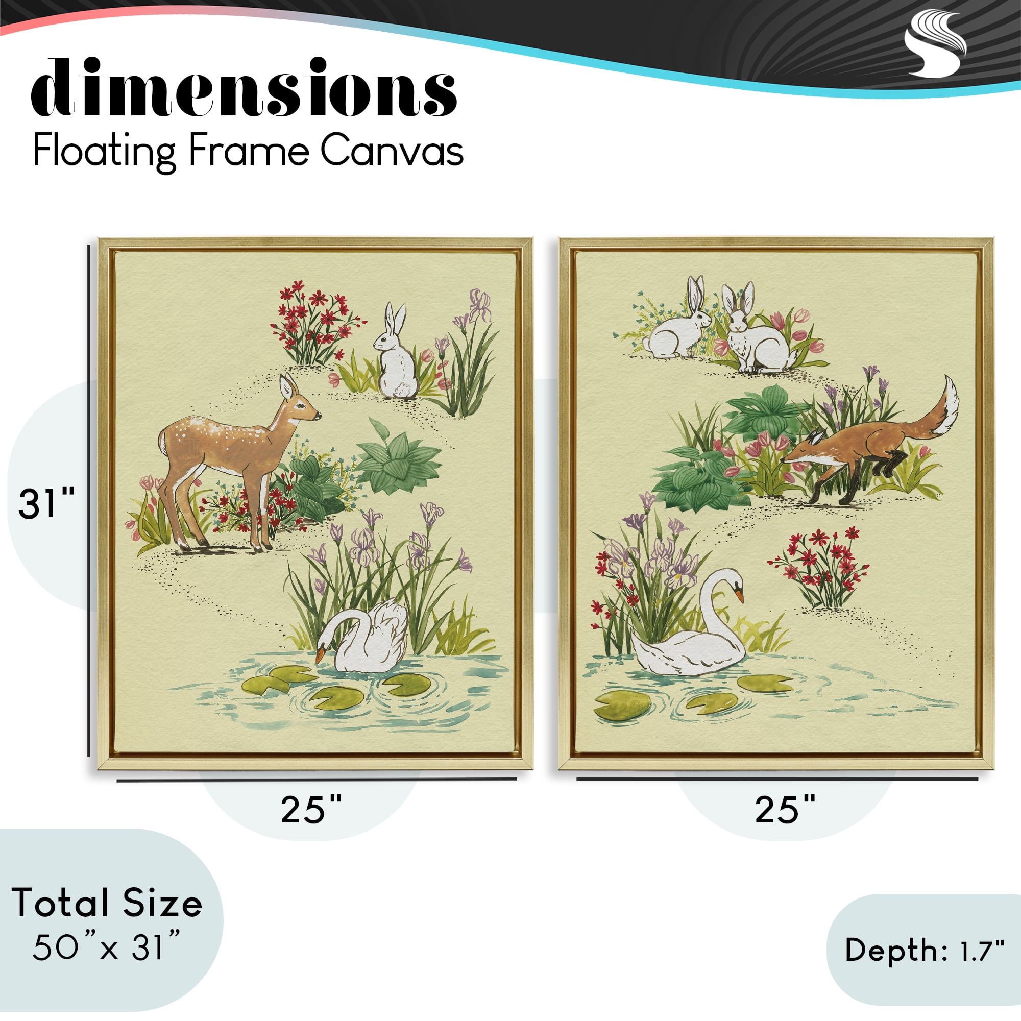 Stupell Industries Spring Animals in Nature 2 Piece Gold Framed Floater Canvas Set, design by Grace Popp