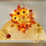 Cheapark Pumpkin Leaf Garland Autumns Wreath Harvests Festival Wall Hanging For Indoor Outdoor Halloween Party
