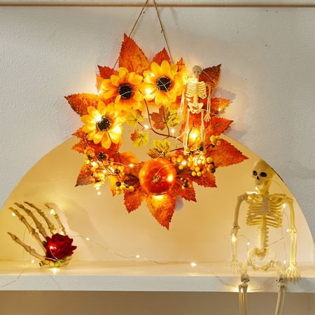Cheapark Pumpkin Leaf Garland Autumns Wreath Harvests Festival Wall Hanging For Indoor Outdoor Halloween Party