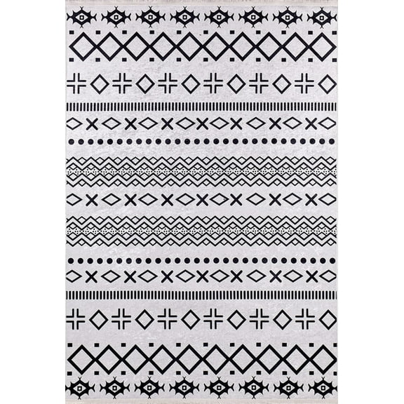 Azak Grey Modern Polyester Area Rugs for Living Room Washable Rugs Boho Moroccan Area Rug Soft Geometric Bohemian Carpet Distressed Indoor Rug for Bedroom Dining Room Office Nonslip Rug