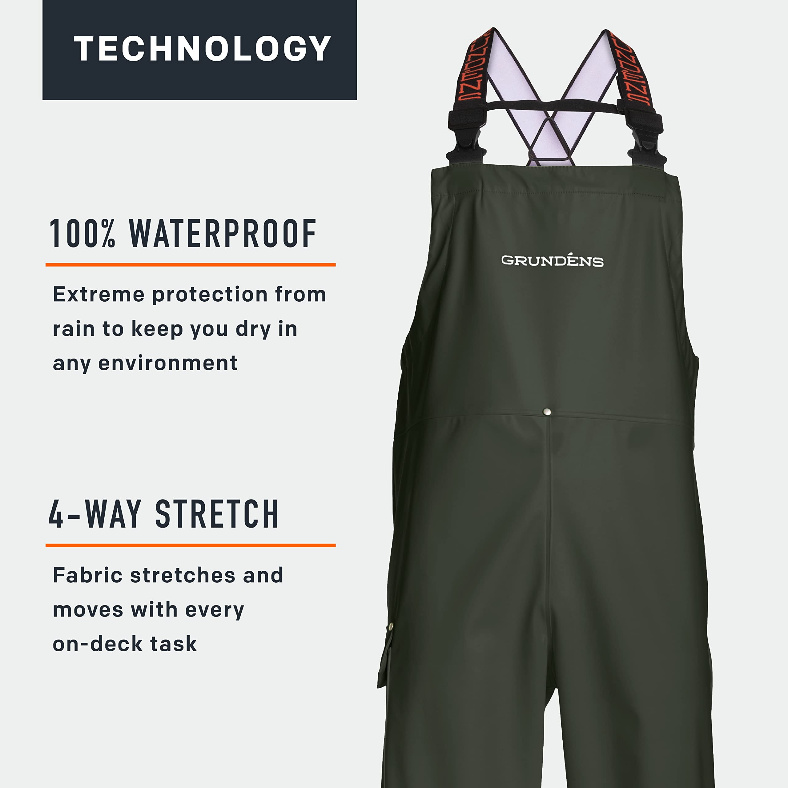 Grundens Men's Neptune Commercial Fishing Bib Pants  Waterproof,  Adjustable, Green, Large 