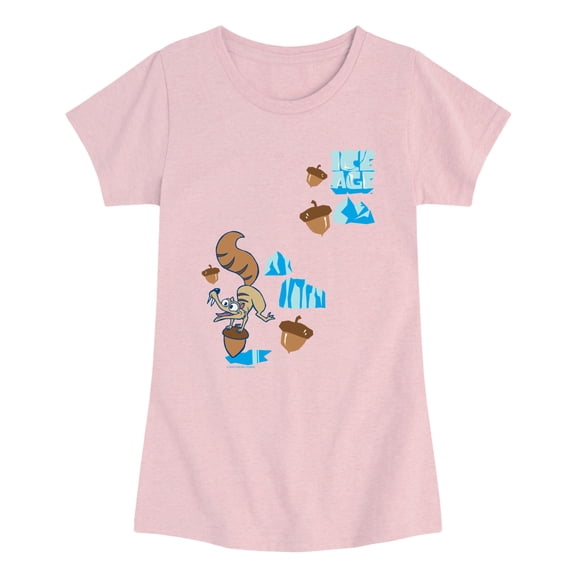 Ice Age - Scrat Chasing Acorns - Youth Girls Fitted Short Sleeve T-Shirt