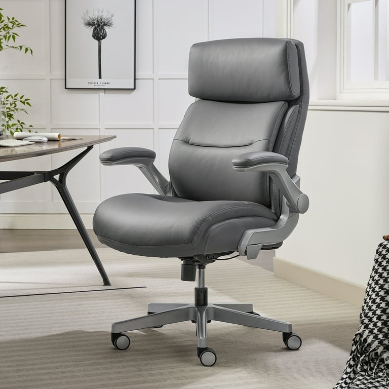Shaquille O Neal Cenzo Ergonomic Big and Tall Office Chair Flip Up Arms PureSoft Upholstery High Back Desk Chair with 400 lb Capacity Gray Walmart