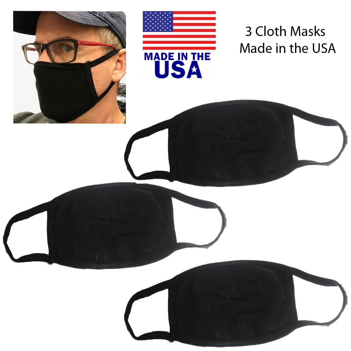 Face mask mouth nose cover 100% Cotton cool fabric, 2 piece pack MADE IN USA 
