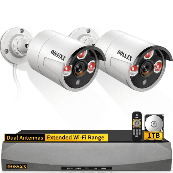 OOSSXX Outdoor Wired Security Camera System, 5MP POE Surveillance Cameras with Audio for Home Security