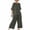 Army Green, variant on Cotton Linen Outfits 2 Piece Sets for Women Loose Casual Short Sleeve Top Wide Leg Pants Travel Beach Clothes (XL, Light Blue)