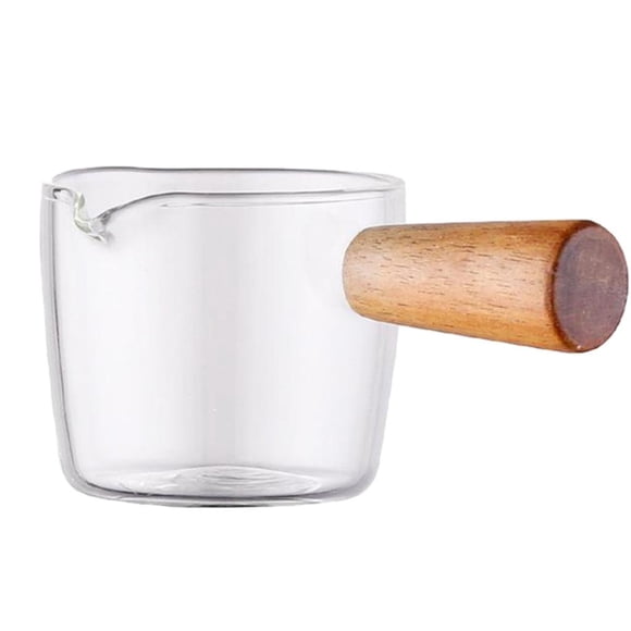 Tetera de vidrio resistente al calor con mango de madera, mini tetera de vidrio para leche, salsa especial para ensaladas 100 ml