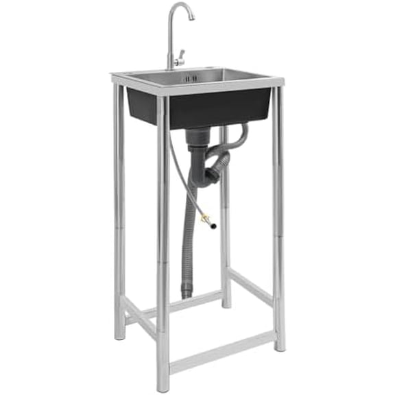 1 Compartment Stainless Steel Utility Sink, Free Standing Single Bowl Kitchen Sink with Cold & Hot Faucet Drain Pipe for Restaurant, Laundry Room, Garages (17.7 * 16 * 29.5in)$$Tools & Hardware Other