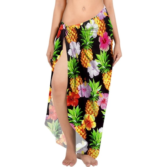 LA LEELA Women's Summer Beachwear Sarong Pareo Wrap Skirt Swim Cover up Bikini Beach Wraps Coverups for Women One Size Pineapple Floral, Multicolor