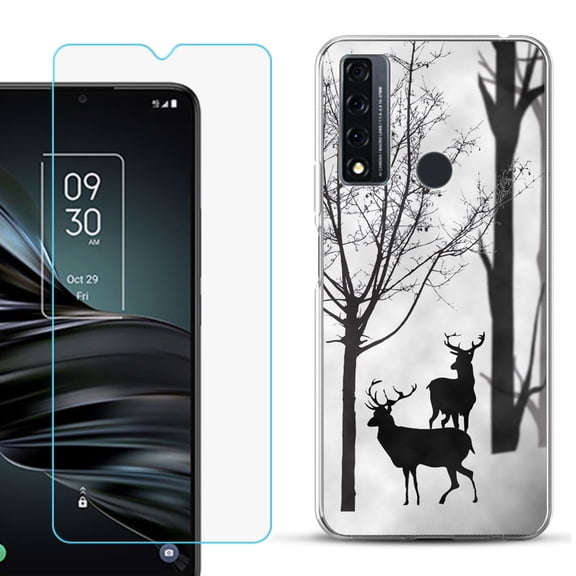 Slim-Fit Fashion Phone Case for TCL 20 XE, with Tempered Glass Screen Protector, by OneToughShield ® - Forest Deer