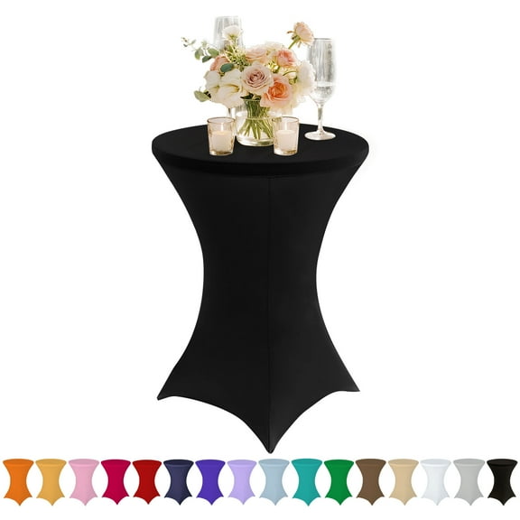 Black Elastic Tablecloth for 43"x32"  Round Table - Spandex Stretch Cocktail Table Cover for Party, Wedding, Banquet Decor