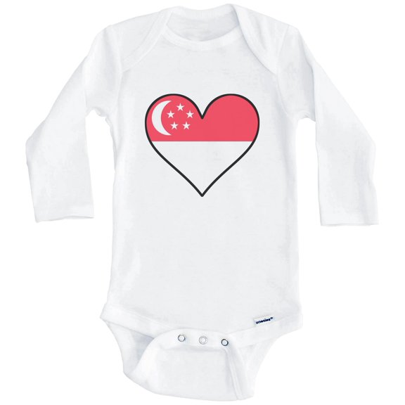 Singaporean Flag Baby Bodysuit - Cute Singaporean Flag Heart - Singapore Baby Bodysuit (Long Sleeve), 0-3 Months White