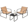 thumbnail image 2 of Costway Conjunto de Sillas y Mesa de Metal al Aire Libre con Tela Transpirable y Encimera de Vidrio Marrón, 2 of 10