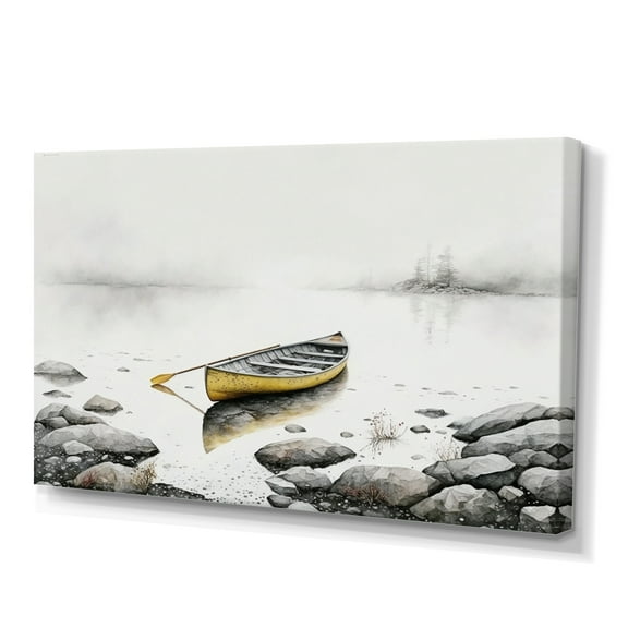 Designart Yellow Canoe On The Lake II Canvas Wall Art