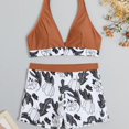 thumbnail image 2 of Aayomet Swimsuit Women Striped Split Bathing Suit Bikini Set (Khaki, L), 2 of 5
