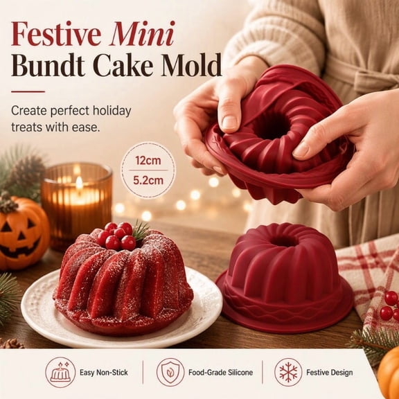 Hometravel Non-Stick Silicone Mini Bundt Cake Mold, Fluted Swirl Chiffon Cake Pan, Food Grade Silicone Baking Mold for Holiday Cake, Pudding & Jelly