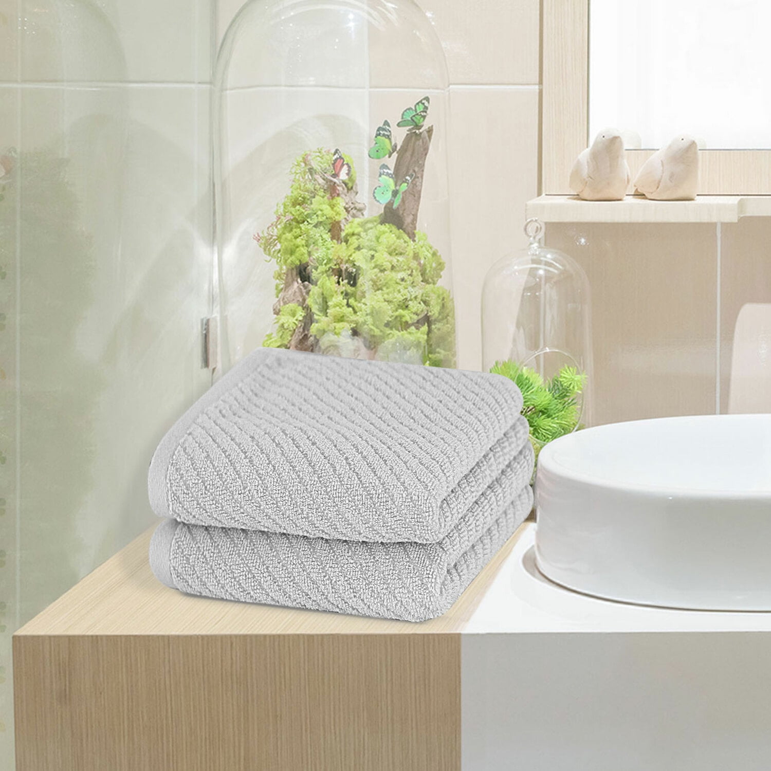 Unique Bargains 2-Pack 100% Cotton Absorbent Quick Dry Face Towels Gray