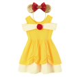 thumbnail image 3 of Vestido de princesa de algodón para niñas pequeñas, ropa informal de fiesta de cumpleaños, vacaciones, sirena, melocotón, Elsa, Anna, blanca, nieve, Verano, 3 of 5