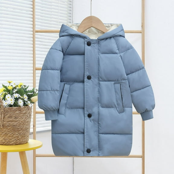 YWDJ 2024 Toddler Winter Coat 1-10Years Thicken Warm Kids Down Coat Winter Hooded Long Boys Girls Cotton Down Jackets Outerwears Children Clothing Blue 4-5 Years