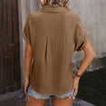 thumbnail image 4 of Womens Cotton Linen Gauze Shirts Loose Fit Button Down Blouses Casual Summer Textured Collared Crinkle Seersucker Tops Coffee XL, 4 of 7