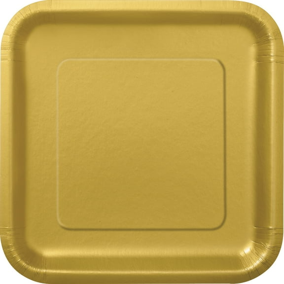 Square Paper Plates, 9 in, Gold, 14ct