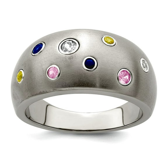 12.00mm Titanium Multi-color Sapphire 925 Sterling Silver Brushed Multi-colored Bezels Ring Size 7 Ring for Women