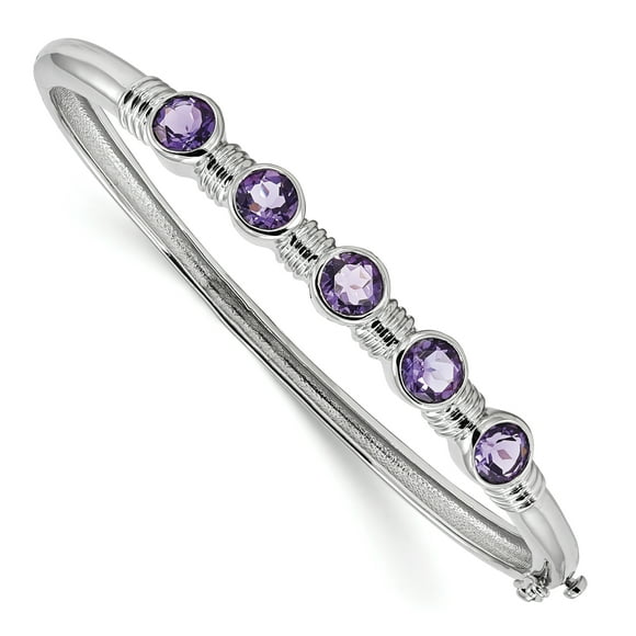 925 Sterling Silver Rhodium-plated Amethyst Hinged Bangle