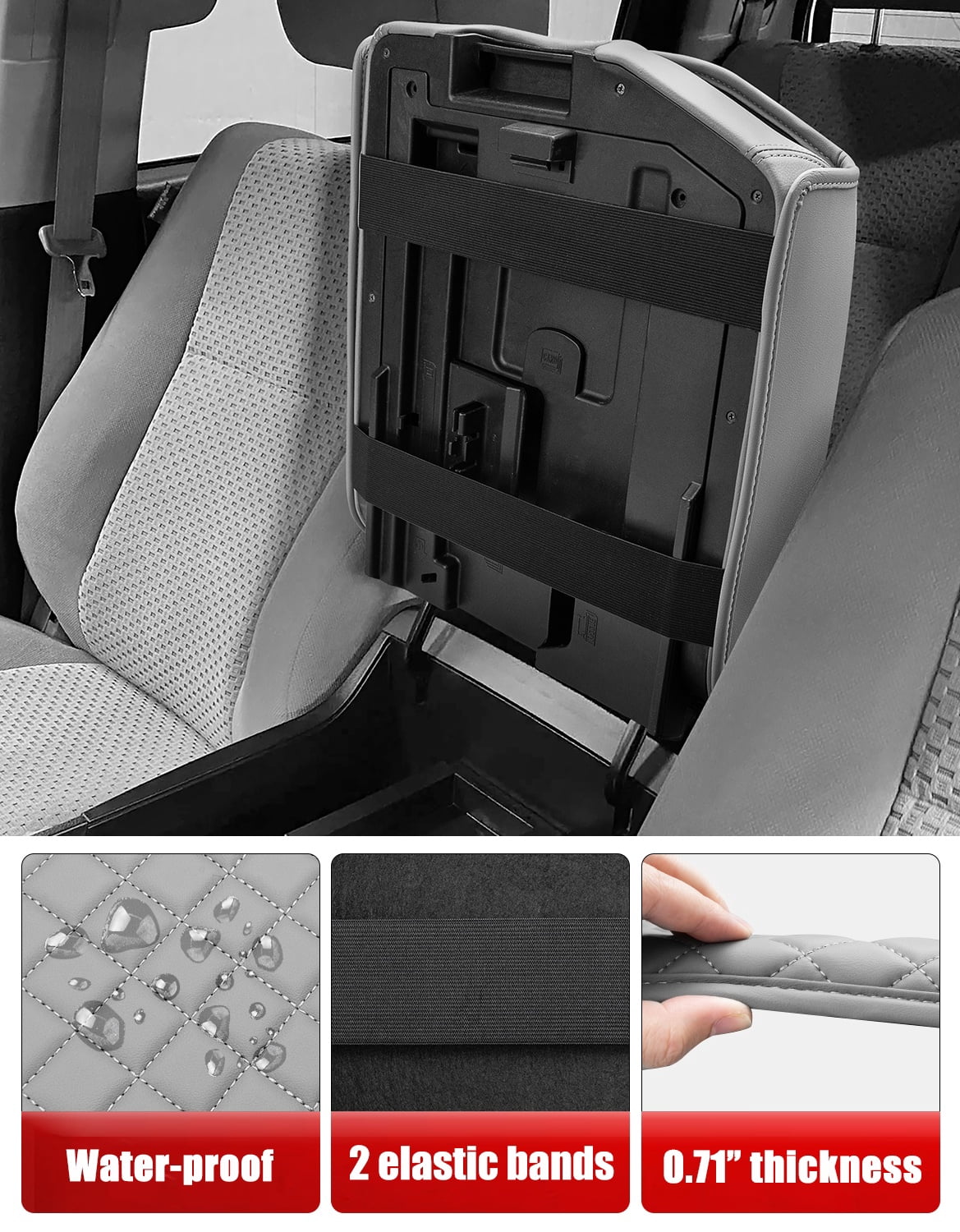KBH Center Console Cover for 2007-2013 Toyota Tundra & 2008-2022 Sequoia, Middle Console Armrest Cushion Pad for Truck Interior Accessories, Gray