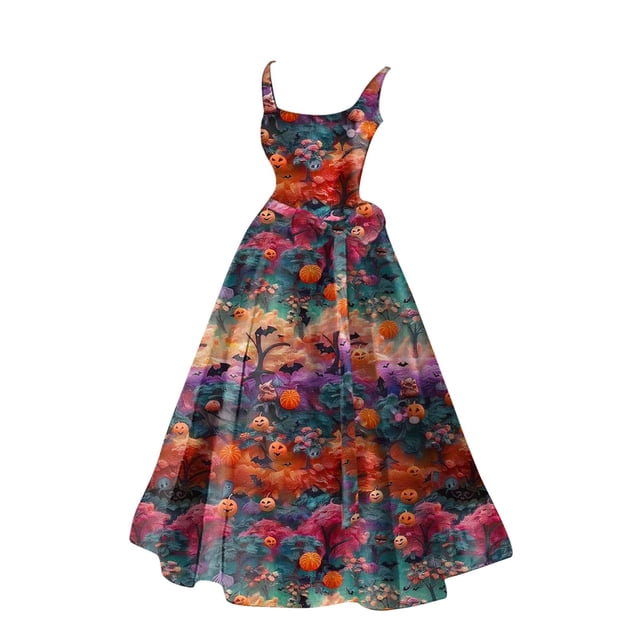 Halloween pour Femmes Robe Évasée Imprimée Sans Manches Tunique Invité de Mariage Robe de Soirée Formelle Tenue Élégante