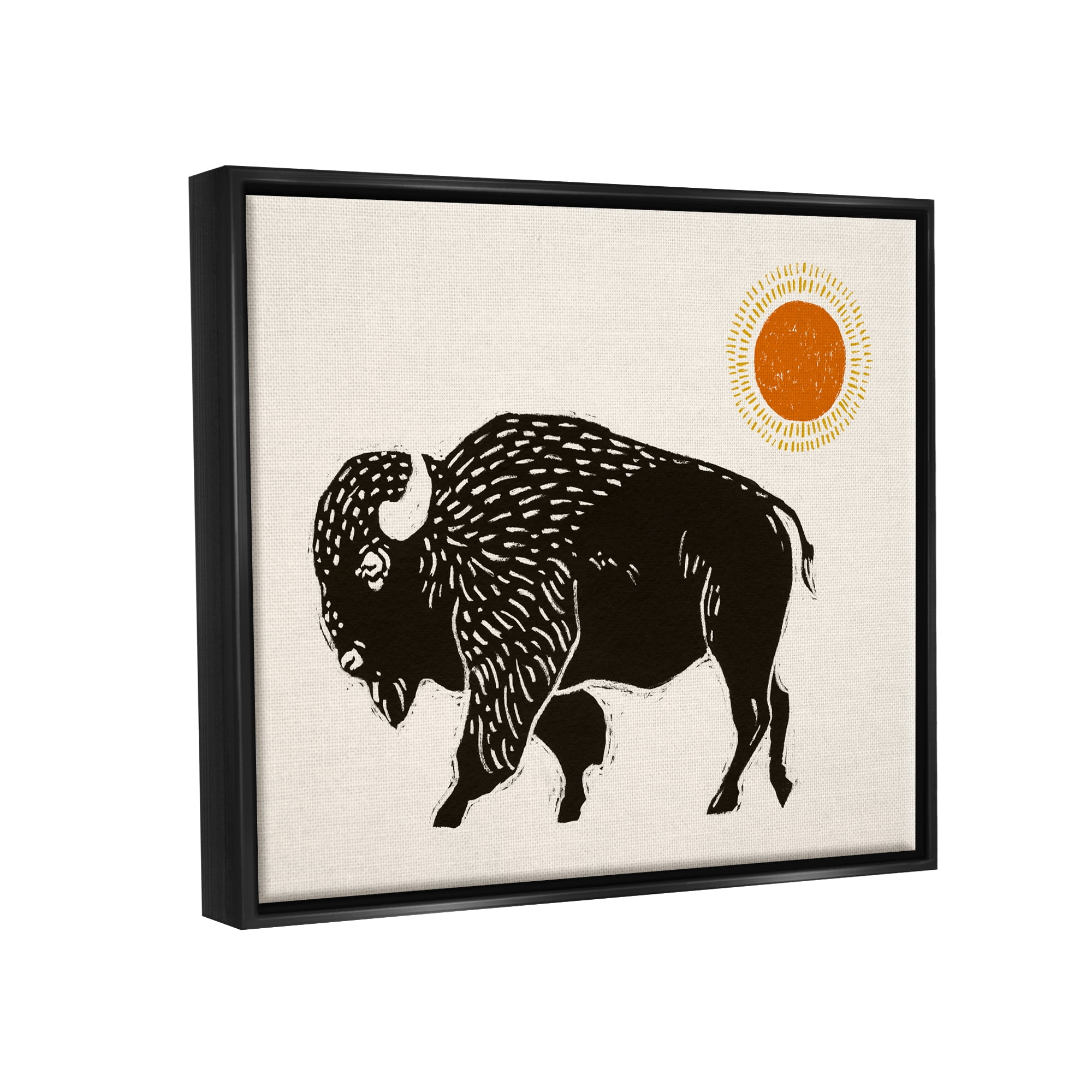 Stupell Industries Boho Bison Facing Left Animals & Insects Painting Black Floater Framed Canvas Art Print Wall Art, 31 x 25