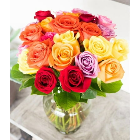 From You Flowers - Two Dozen Assorted Rainbow Roses in a Clear Glass Vase for Birthday, Anniversary, Get Well, Congratulations, Thank You, All Occasions