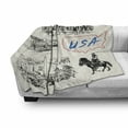 thumbnail image 3 of American Soft Flannel Fleece Blanket, Hand Drawn USA Map Nostalgic Landscapes Skyscrapers Cowboy with Horse Metropolis, Cozy Plush for Indoor and Outdoor Use, 70" x 90", Black White, by Ambesonne, 3 of 6