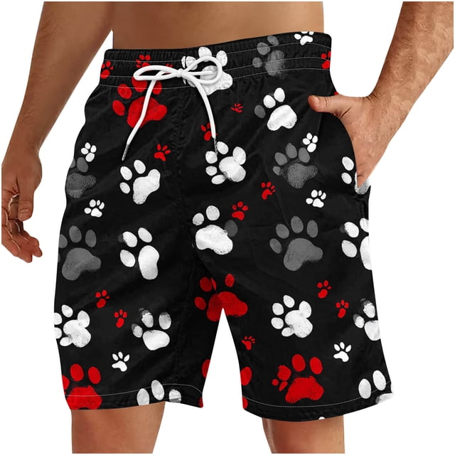 Plebaso Mens Printed Shorts Drawstring Summer Lightweight Beach Shorts Loose Casual Shorts with Pockets
