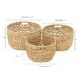thumbnail image 4 of DecMode Tan, Wicker Natural Dried Plant, Coastal Serene Basket Set of 3 15", 17", 19"W, featuring Rattan Weave Design and Metal Ring Handle Accents, for Throw Blankets, Pillows, Living Room Storage, 4 of 11