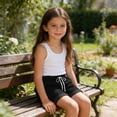 thumbnail image 6 of Lumosvexa Girls Denim Shorts, Lightweight Adjustable Drawstring with Pockets Casual Summer Trendy Shorts Black 5, 6 of 10