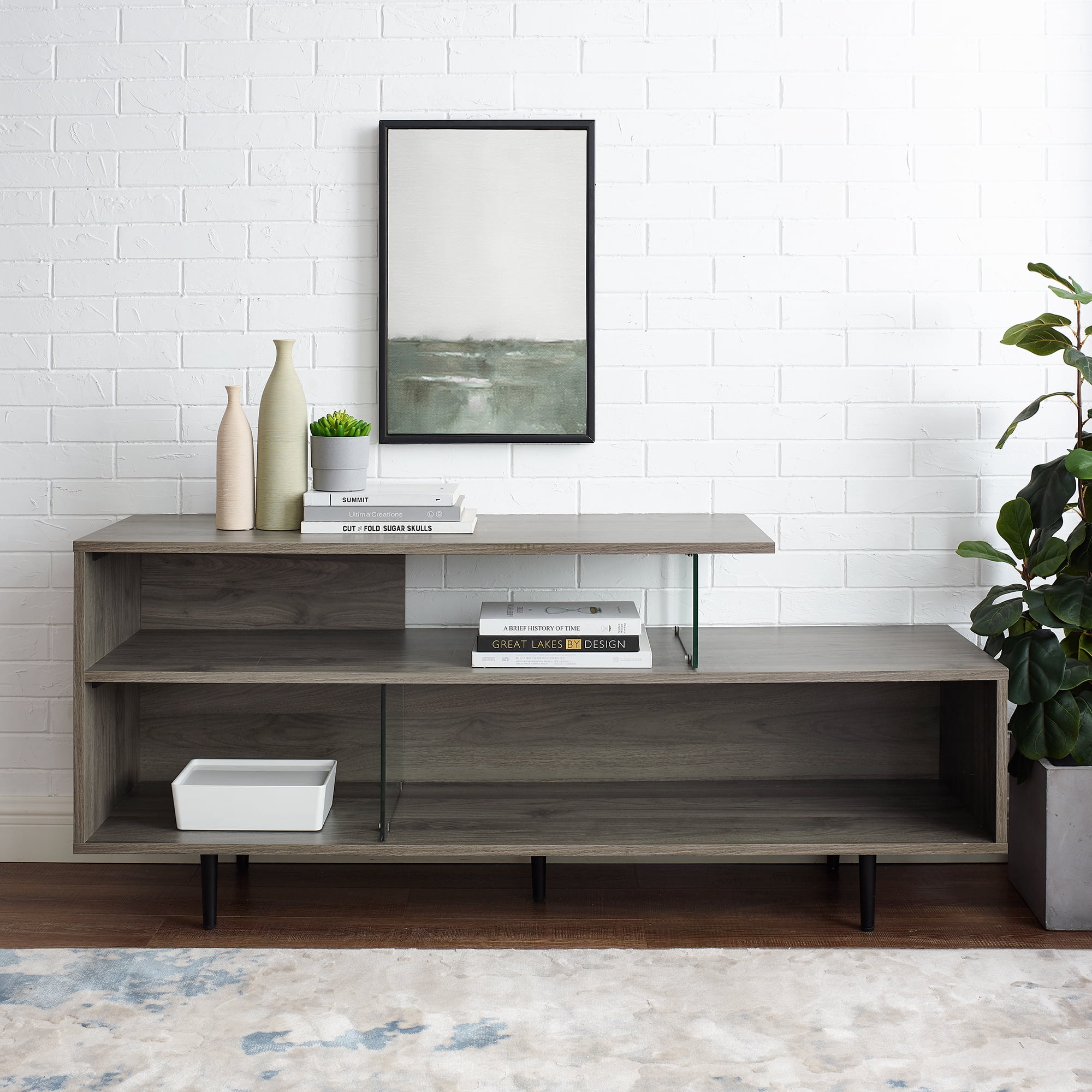 Manor Park Mid Century Modern TV Stand for TVs up to 50", Slate Grey