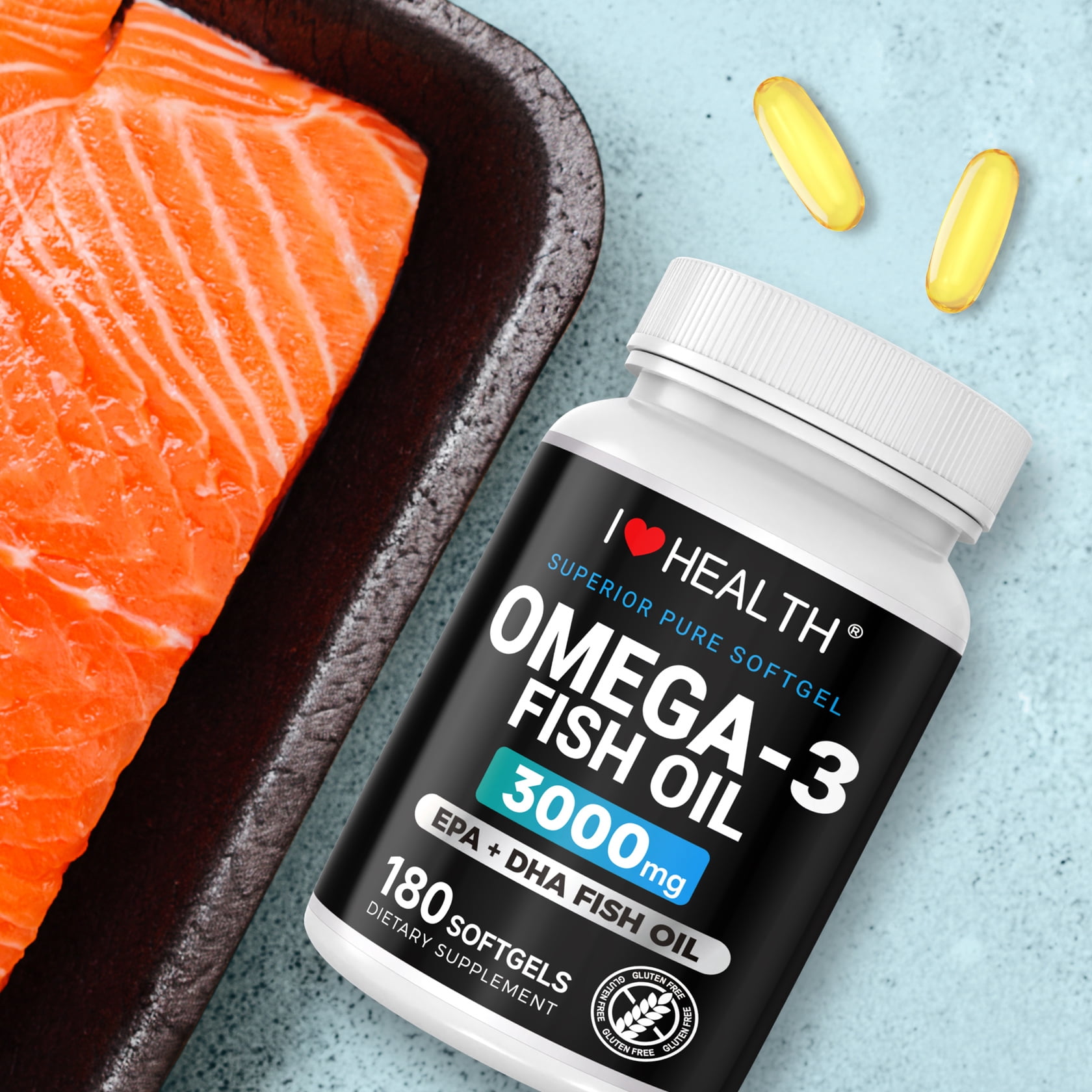 3 Pack Omega 3 Fish Oil Supplements 3000mg,Extra Strength Burp Less Fish Oil,540 Softgels