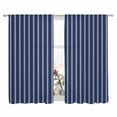 thumbnail image 2 of Navy Blue Striped Semi Sheer Window Curtains 72 Inches Long, Navy Blue White Farmhouse Stripes Rod Pocket Voile Chiffon Curtain Light Filtering Drapes for Living Room, Kitchen, 52"x72", 2 Panels, 2 of 9