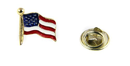 American Flag Gold Tone with Enamel Red White & Blue Pin Tie Tack Lapel Brooch