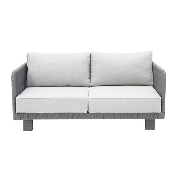 Cancun Aluminum Loveseat with Dark Gray Rope in Silver Cushion