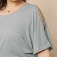 thumbnail image 3 of USSUMA Womens Tops Women'S Solid Round Neck Pleated Irregular Sleeve off Shoulder Casual T-Shirt Short Sleeved Round Neck Tops Elegant Windproof Holiday Deals Gray Knitting Cotton XxXXl, 3 of 4