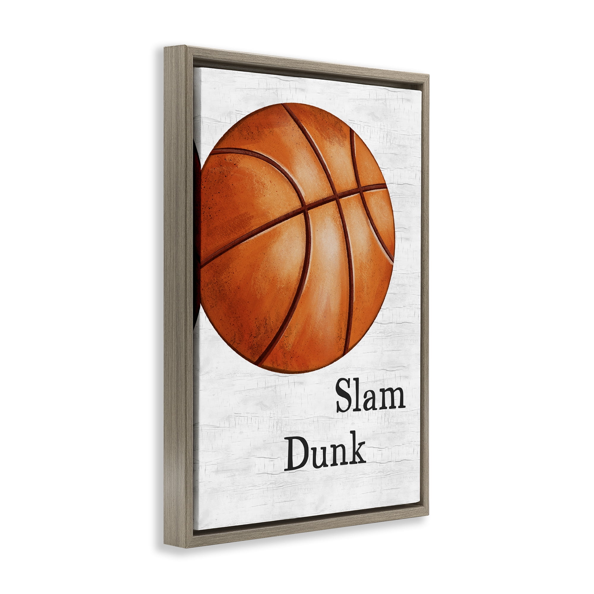 Stupell Industries Slam Dunk Basketball Sports Painting Brown Floater Framed Canvas Art Print Wall Art, 21 x 31
