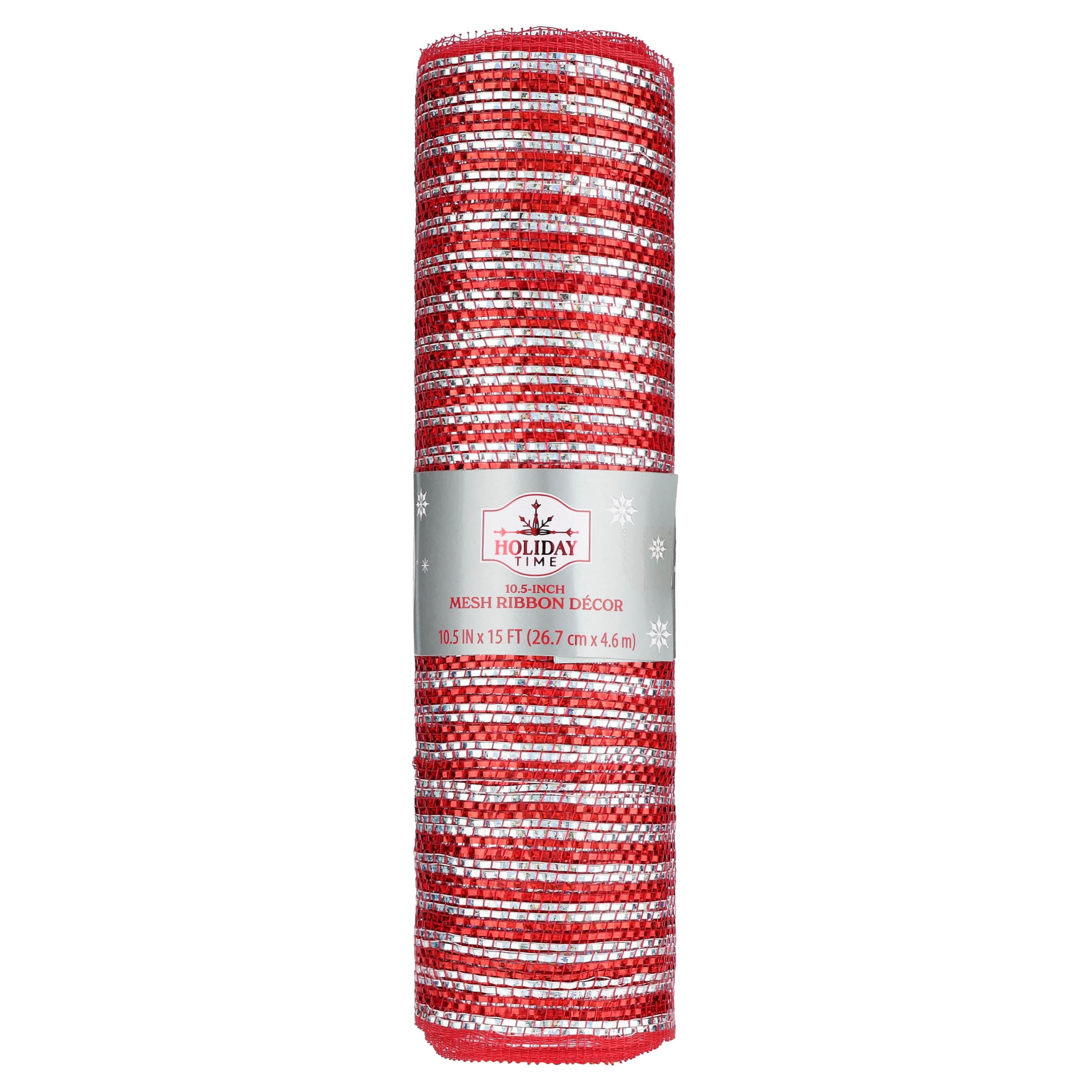 Red and Silver Striped Mesh Christmas Ribbon, 10.5" x 15', by Holiday Time